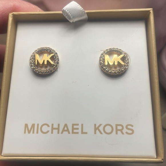 NWT Michael Kora earrings MK with round tiny Diamond studs never worn - Picture 4 of 4